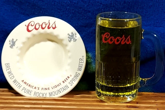 Coors Beer Man Cave Bar 12 Oz. Beer Mug + Vintage  1960's Ceramic 6" Ash Tray