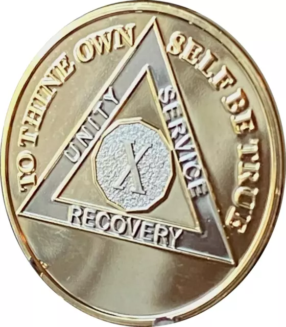 10 YEAR AA Medallion Large 1.5 Inch 22K Gold Plated Sobriety Chip $21. ...