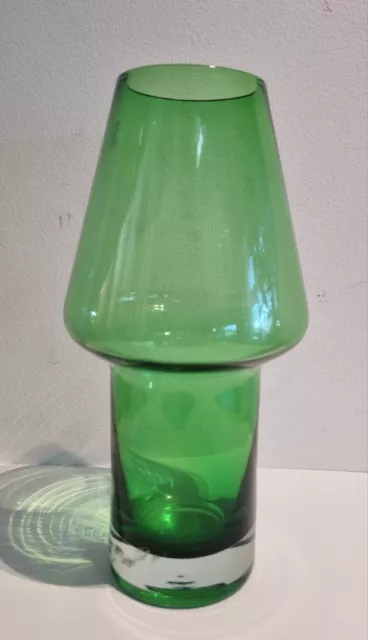 Vintage Mid Century Riihimaki Green Art Glass Vase Scandinavian