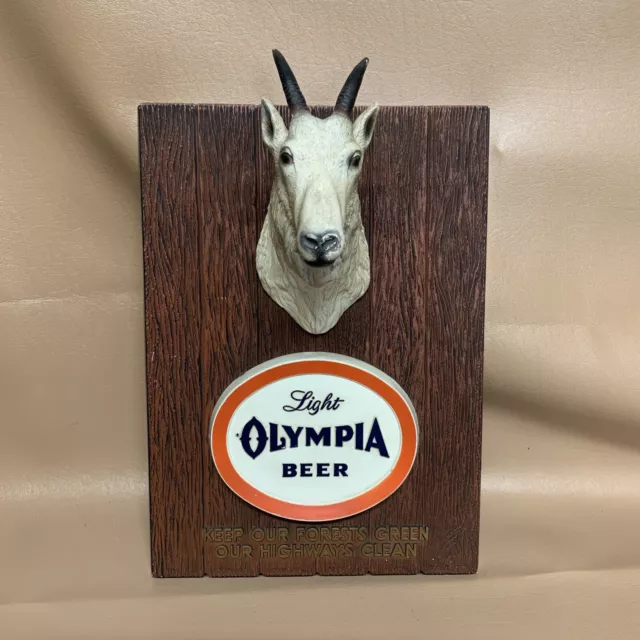 RARE Vintage Olympia Light Beer Wildlife Wall Sign Plaque Bar 1960 Goat