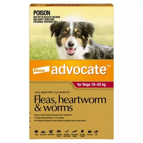 Advocate for Large Dogs 10-25kg Red Fleas Worms Heartworm Treatment 6 pack