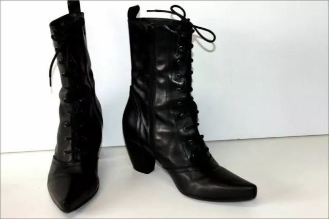 SAN MARINA Bottines à Lacets Cuir Lisse Noir Talons T 36 TTBE 2