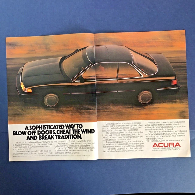 Acura Legend Coupe Car 1988 2 Page Print Ad American Honda Sophisticated Way