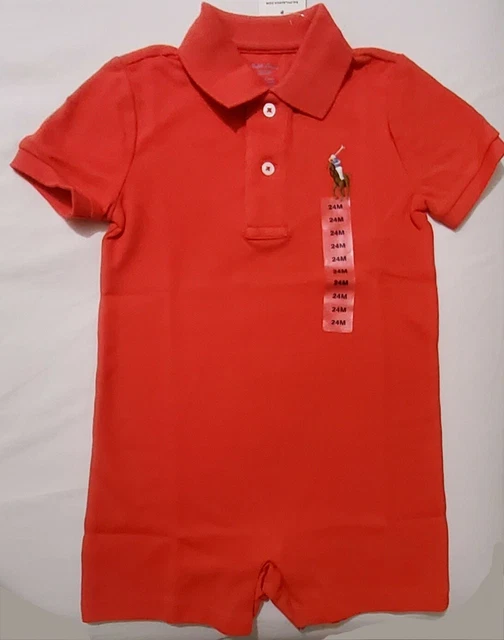 Ralph Lauren Baby Boy's Polo Shortall Romper, Red, Age 24 Months - RRP £65