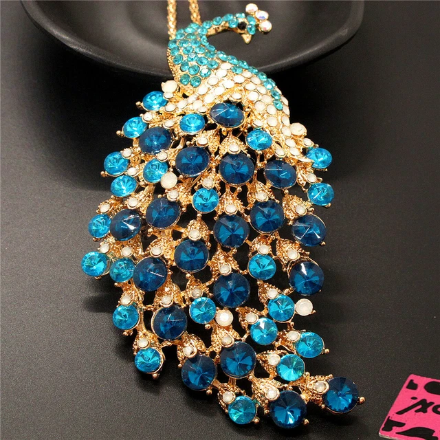 Betsey Johnson Gifts Blue Crystal Ornate Peacock Animal Pendant  Necklace