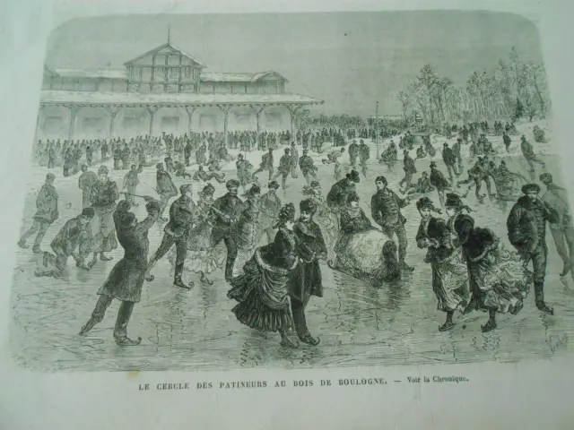 Gravure 1875 - Le cercle des Patineurs au Bois de Boulogne