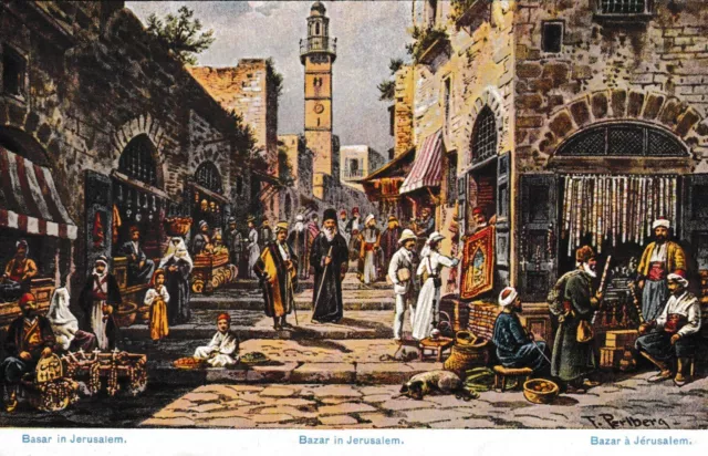 Jerusalem - Bazaar - old artist post card