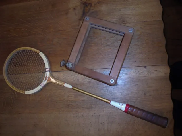vintage Dunlop Maxply Squash Racket with Steel Shaft plus wooden Dunlop clamp