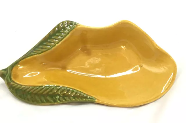 Vintage California Pottery  Pear Shaped Harvest Yellow Snack Cracker Dish  READ