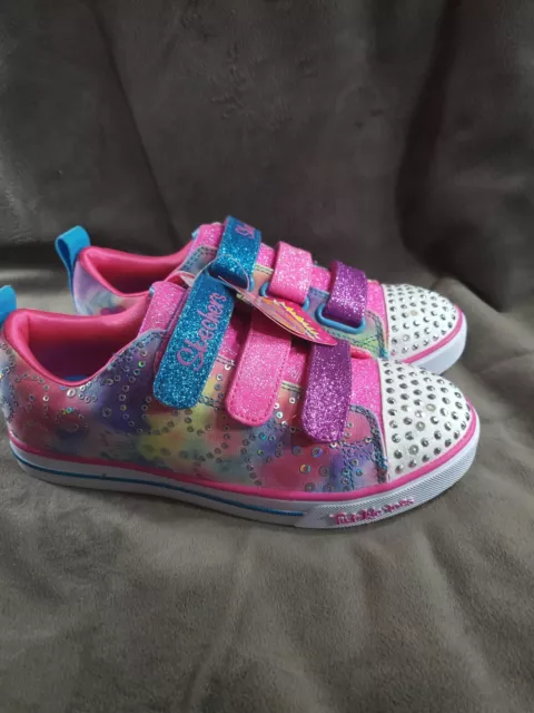 Skechers Girls' Chit Chat Dazzle Days Blue/Multi Light-Up Sneakers-Size 3 NWB