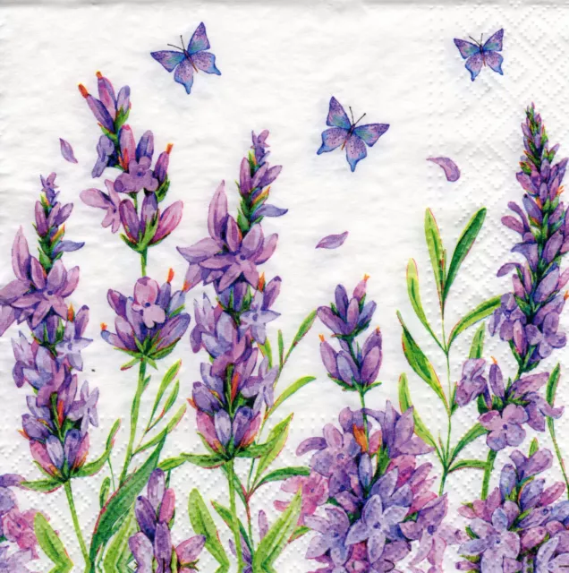 3 Servietten ~ Nature, Insekten, Blumen, Lavendel, Schmetterlinge ~ 33x33