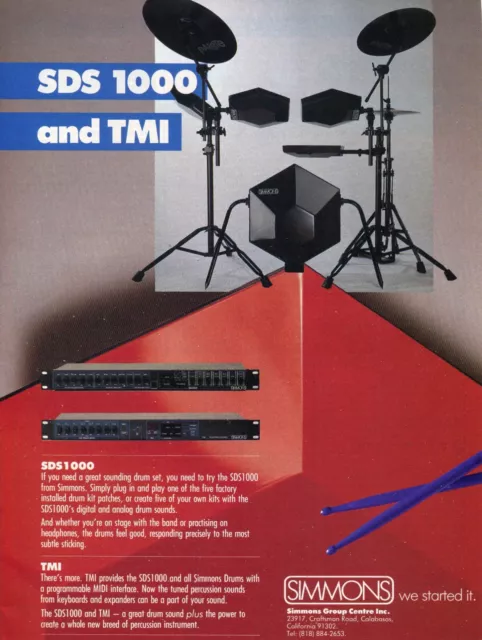 1986 Print Ad of Simmons SDS 1000 & TMI Electronic Drums