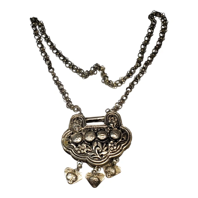 Antique Chinese Silvertone Pendant Amulet Baby Rattle