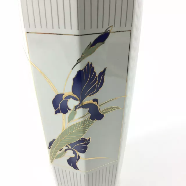 Vintage OTAGIRI Grand Iris Flower Vase White Blue Gold Ceramic Decorative Vase 2