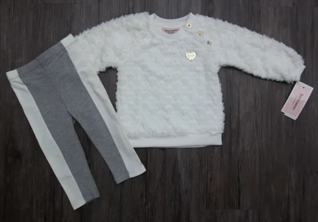 Juicy Couture Toddler Girl Long Sleeve Faux Fur Top & Tuxedo Leggings~Ivory Gray