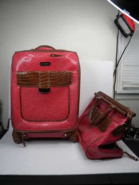 2 Pc. Samantha Brown Classic Red Croc Embossed Wheeled Luggage w/ Carryon Bag