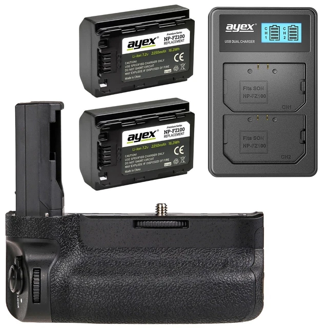 Ayex Battery Grip for Sony A9, A7R III A7 With USB Twin Charger U.2 Batteries