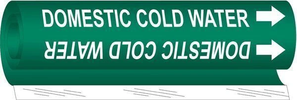 BRADY Pipe Marker, Domestic Cold Water, Green, 5673-II