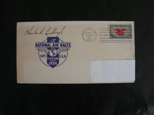 Charles Lindbergh Signed Cache Envelope + 1927 Vintage Postcard N/M Both Used