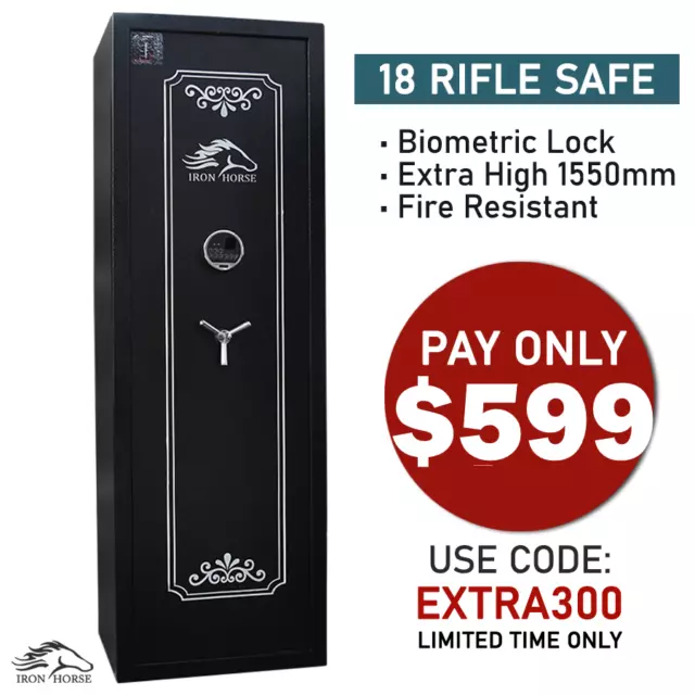 IRON HORSE 18 Gun Safe  FIREPROOF Rifle Firearm Storage CAT A+B