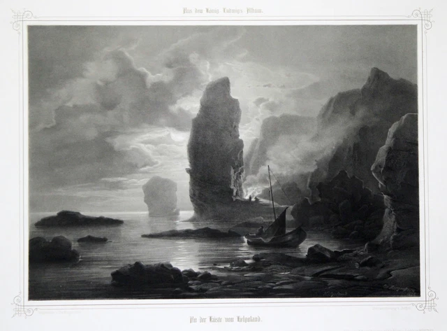 Helgoland Costa Oeste Original Litografía Stefjan 1850