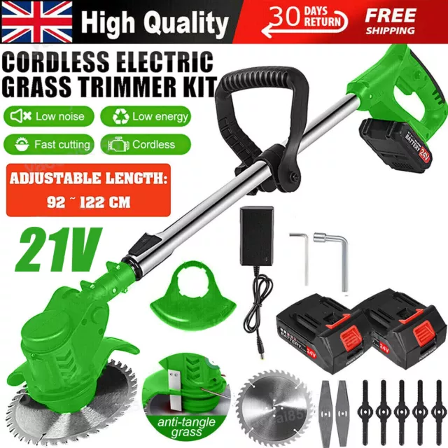 Cordless Strimmer Grass Trimmer Tree Cutter 21V Garden Edger Electric+2 Battery