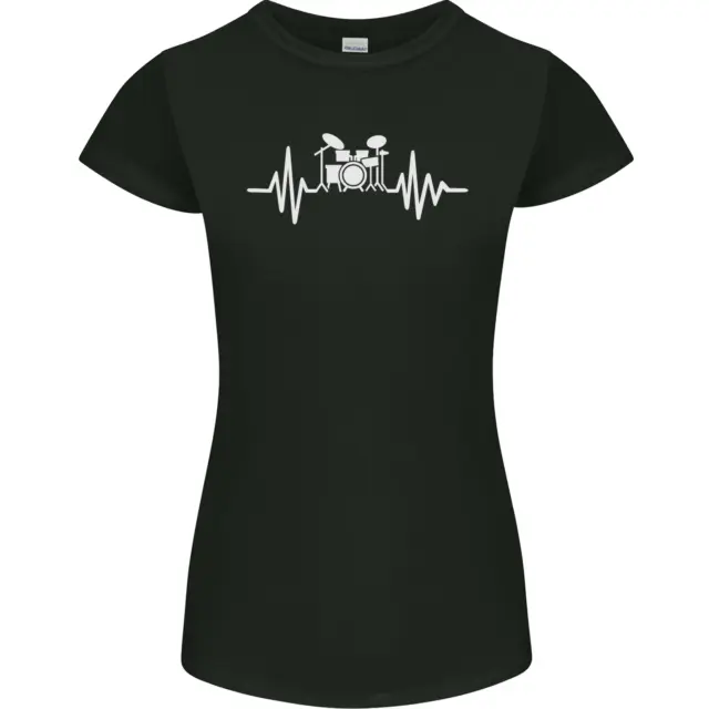 Tamburo Kit Pulse ECG Tamburo Batterista Batteria Donna Petite Cut T-shirt