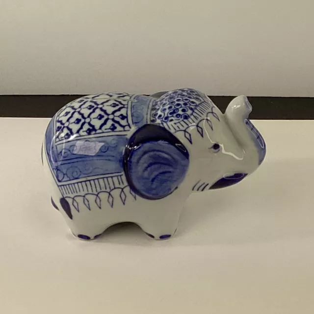Blue Ceramic Asian influence elephant bank with stopper