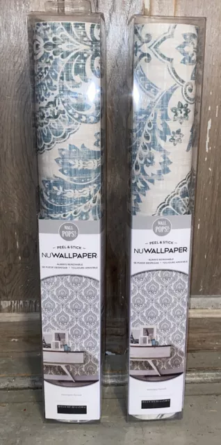 2 NuWallpaper NU1702 Kensington Damask Peel & Stick Wallpaper Blue (teal?)