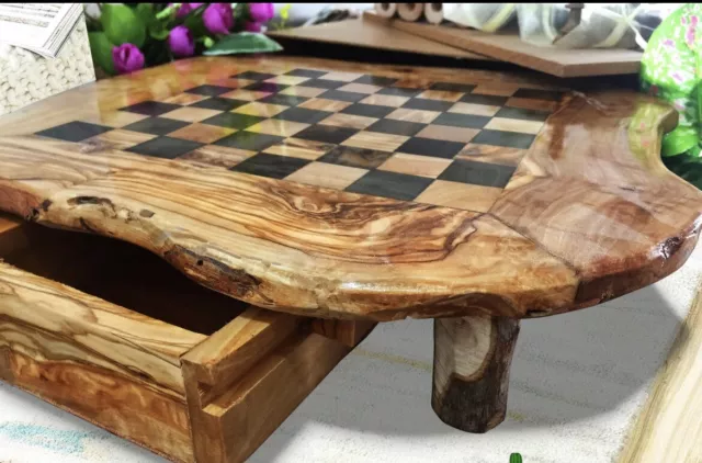 Olive wood rustic chess set  board 11.80 " 3