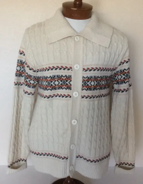 Lord Jeff VTG 70s Cowichan Cardigan Sweater Wintuk Orlando Cable Knit Size Large