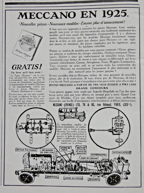 PUBLICITÉ DE PRESSE 1933 MECCANO MILLE JOUETS EN UN SEUL