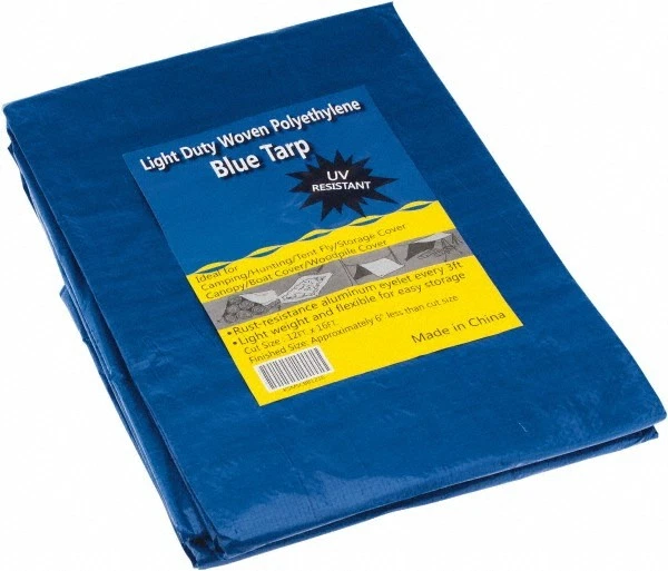 Light Duty Blue 16' x 12' Polyethylene Tarp with Rust Proof Grommets 3.4 oz/SqYd