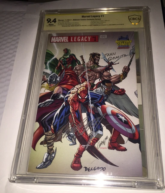 MARVEL LEGACY #1 SIGNED JOHN ROMITA SR  & Delgado & J.Scott Campbell Variant