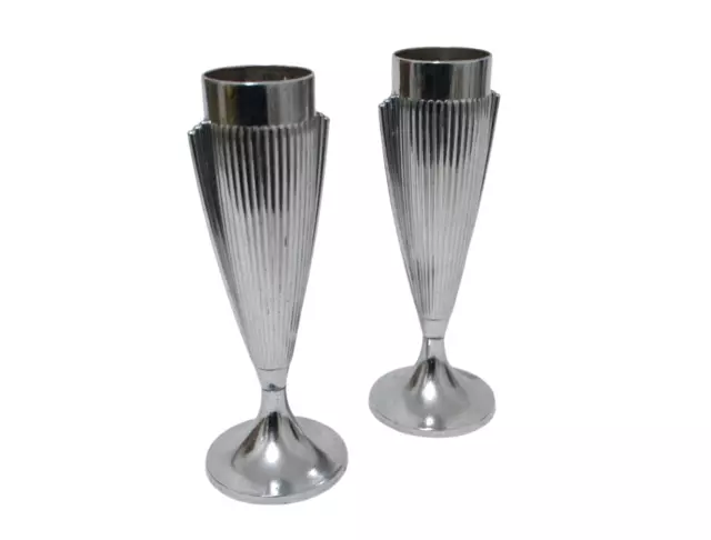 Pair of Art Deco Cast Chrome Bud Vases, English, 1930’s