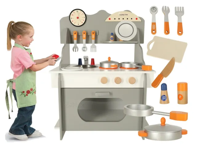 CUCINA IN LEGNO GIOCATTOLO CUCINA per bambini con pentole accessori retro