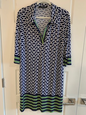 Mlle Gabrielle Womens Pullover Dress XL Navy Green White