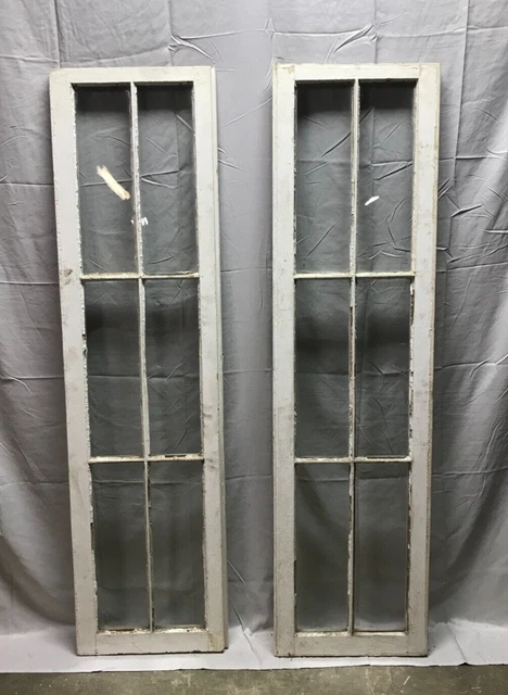 Antique Pair 6 Lite Casement Window 16x61 Vintage Shabby White Old Chic 159-23B 13