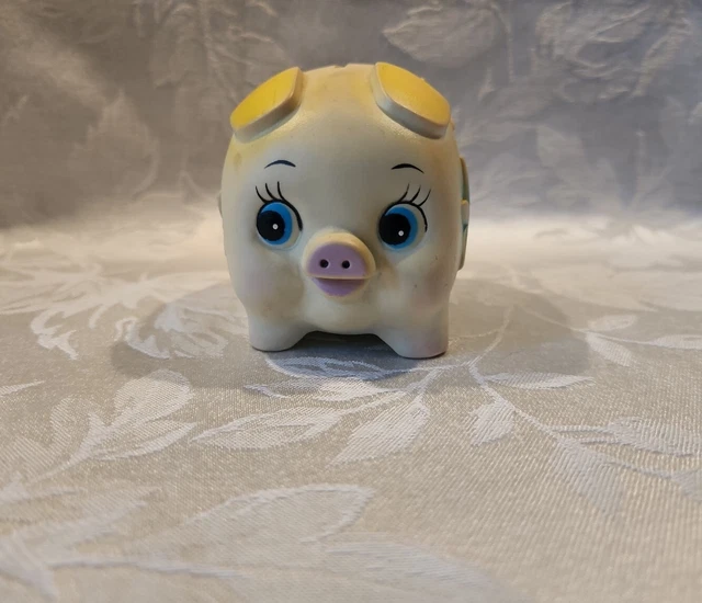 Vintage Bank Piggy Flowers Plastic Material 4 1/2" Long Rare 1980's.