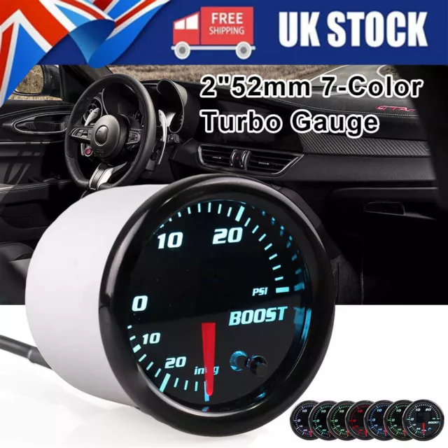 52mm Digital Boost Gauge Tinted 7 Color 0-30 PSI Pressure Turbo Meter 2"