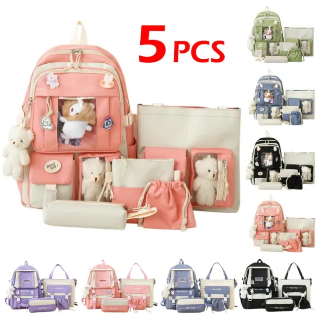 5 Pcs Sets Kids School Backpack Women's Bag Girls Students Bag Rucksack