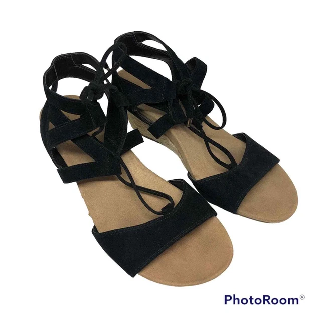 VIONIC ANNA BLACK espadrille wedges size 11 close toe scallop