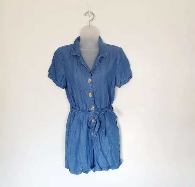 Dizzy Lizzy Denim Playsuit Los Angeles 100% Cotton Button Up Belted Size S