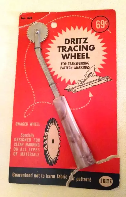 Tracing Wheel Vintage Dritz No 635 Nos New Swaged Bakelite Handle 1959 Sewing.