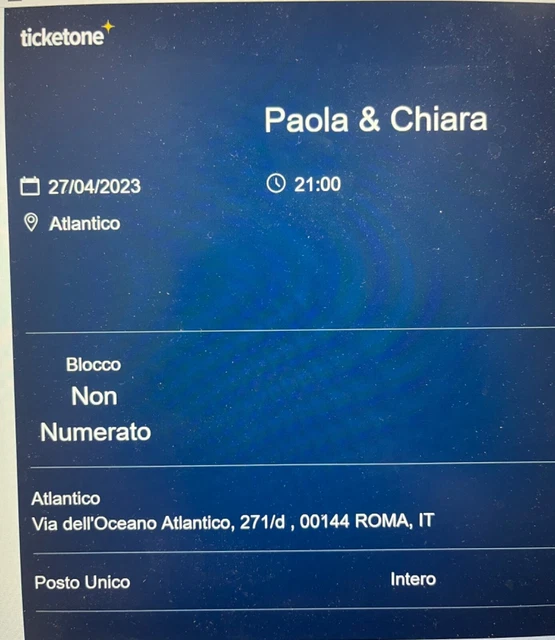 Biglietti per concerto Paola&Chiara Teatro della Conciliazione Roma