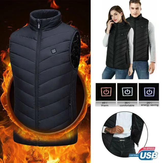 Women Electric Mens Vest Heated Cloth Jacket USB Warm Up Heating Warmer Pad Body