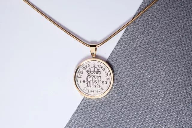 Lucky Sixpence 6d Coin Pendant - Choose the Year & Metal Colour - Birthday Gift 3