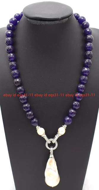 6-12mm Faceted Purple Amethyst Gems White Keshi Baroque Pearl Pendant Necklace