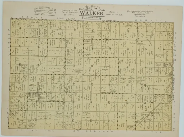 1922 Walker Township Plat Map Platte County Nebraska Original