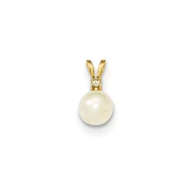 14k 14kt Yellow Gold  6-7mm Round White FW Cultured Pearl Diamond Pendant